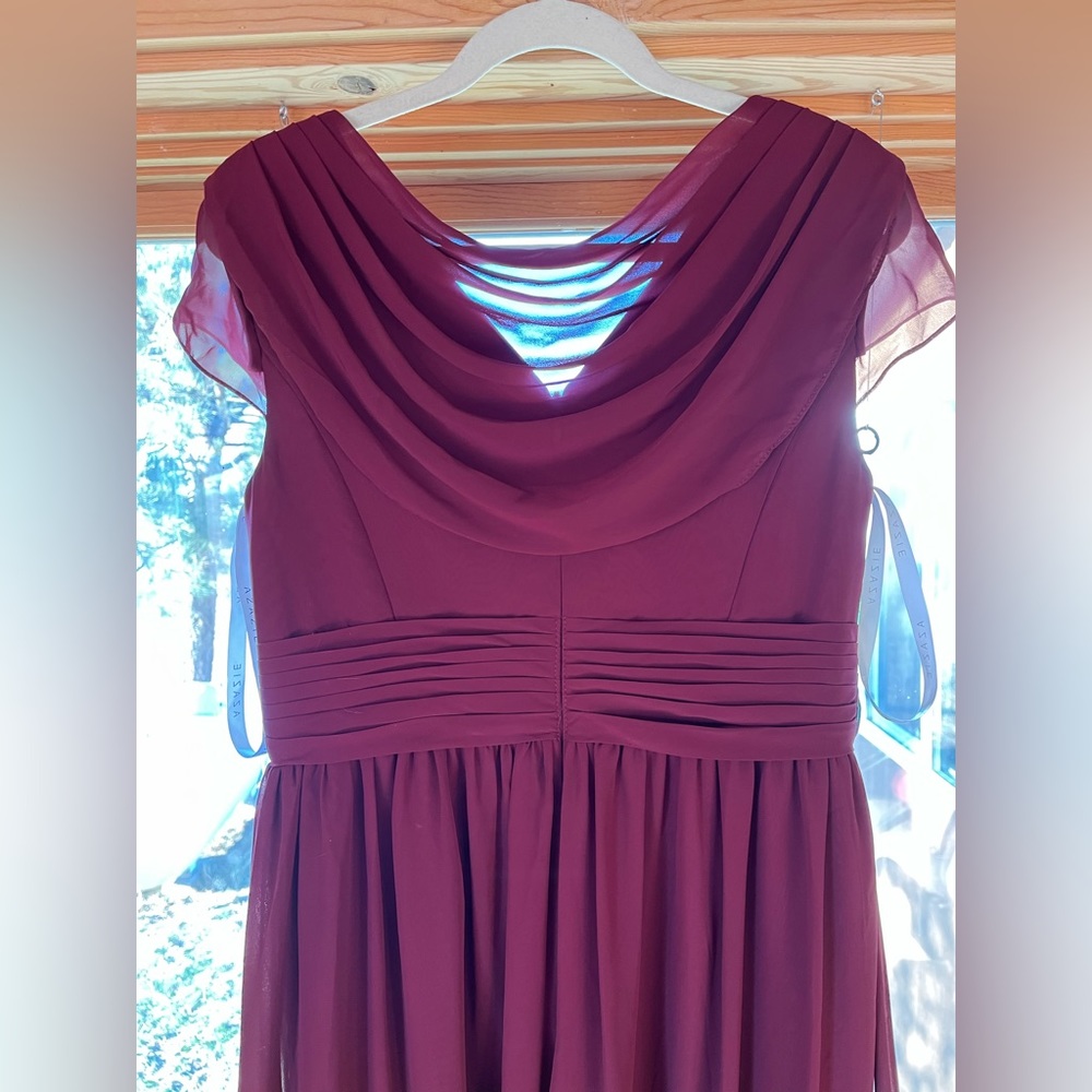 Bridesmaids burgundy floor length dress